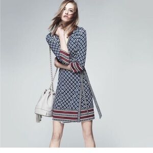 Diane Von Furstenberg DVF Tallulah Silk Wrap Dress 14 Geometric Mod Classic